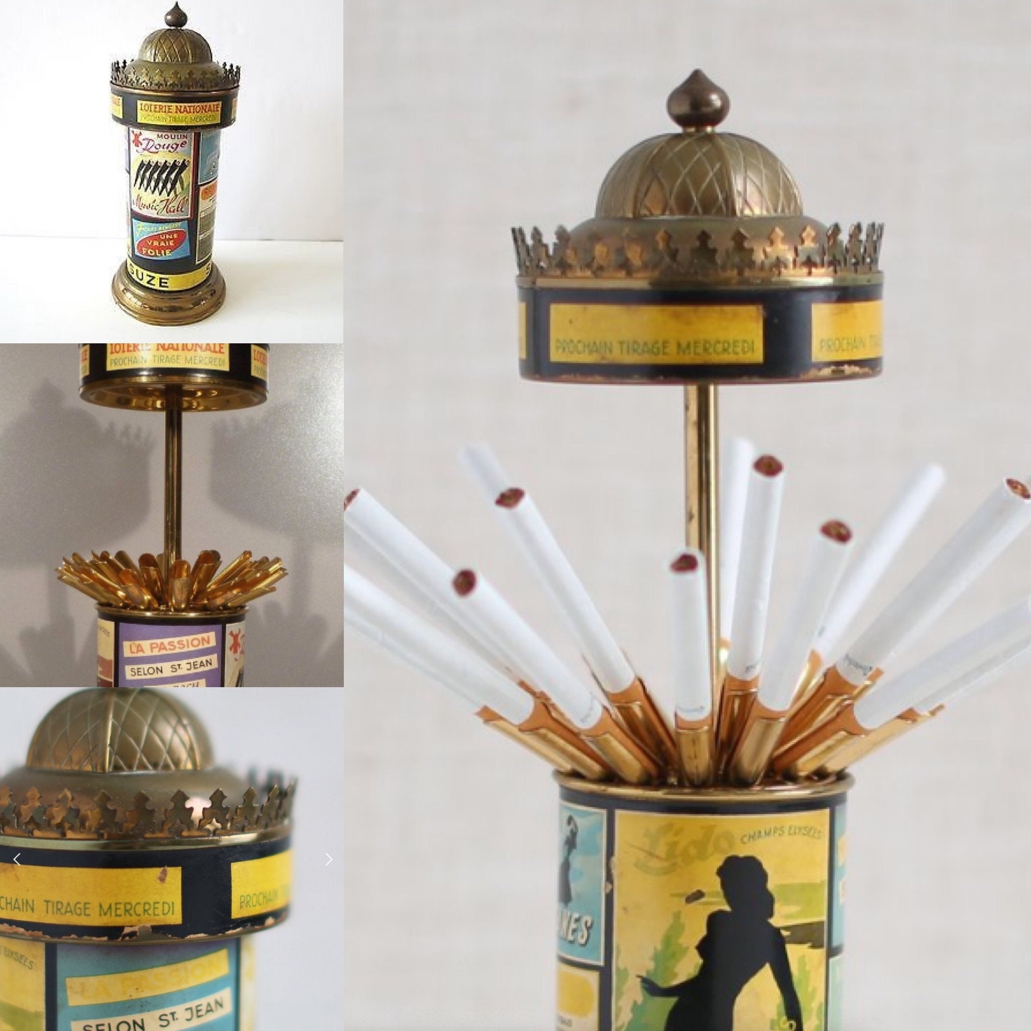 Vintage Cigarette Dispenser from the 1930s in the shape of a French Parisian Kiosk with numerous advertising posters. Very Rare