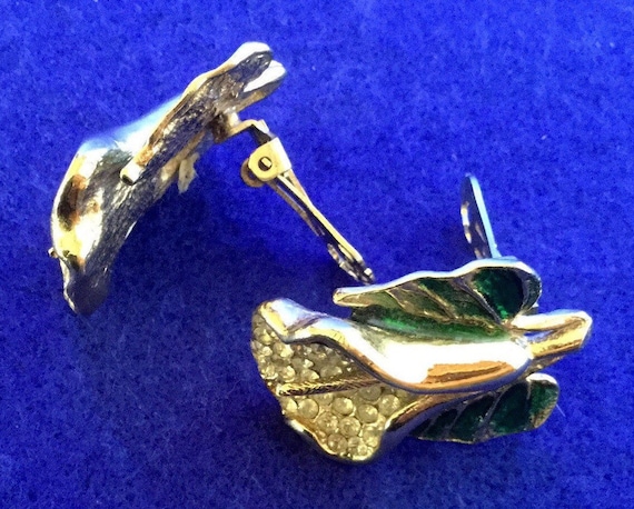 Boucles D'oreilles Clips émaillées Vintage - Doré - Très Bon état