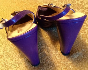 Vintage 90s Miu Miu Purple Leather Shoes With Peep Toes Size 39 1
