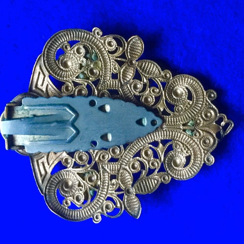 Bohemian cheapest Art Nouveau Dress Clip with Blue glass Rhinestones