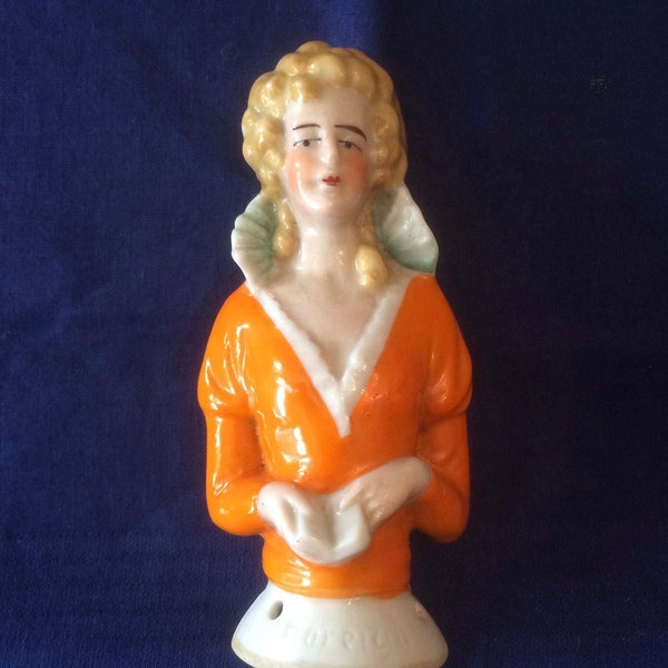 1920s Regency Lady Half-Doll in Bisque marked Foreign