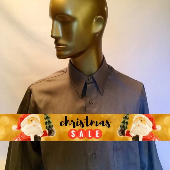 Image of Vintage Geoffrey Beene Shirt in Grey Glazed Cotton Polyester Mix