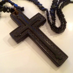 Victorian Bog Oak Cross and Jet Chain