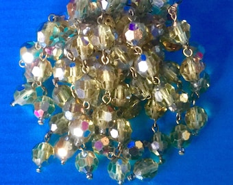 Aurora Borealis Iridescent Gold Glass Trembler Brooch