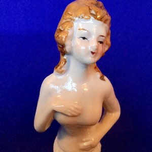 1920s Half Doll - ‘Foreign’ Glazed Bisque Naked Half Doll with Regency Hairstyle