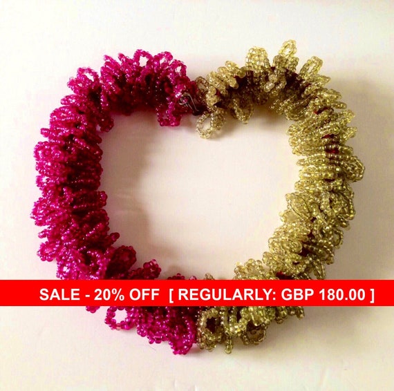 Pink & Green Beaded 1930s Lei Necklace