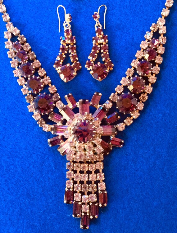 Vintage 1950s Amethyst Crystal Charm Necklace