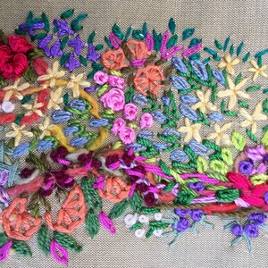 Intricate ‘Embroidered Floral’ Piece on Silk attributed to Gilly Pain