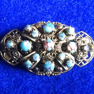 Bohemian ‘Spider Turquoise’ Brooch with blue Cabochons