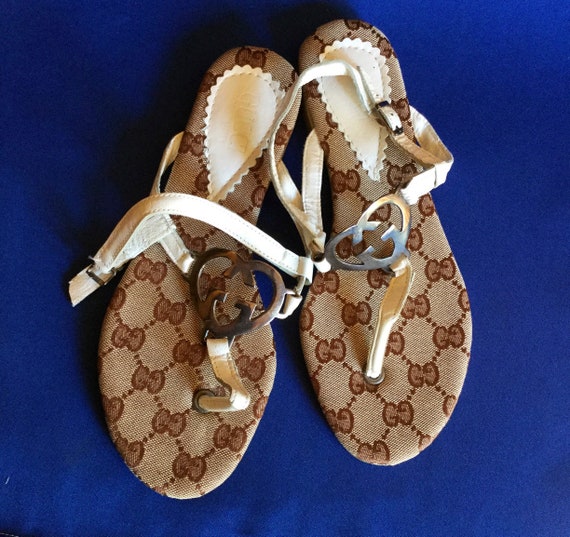 Buy Gucci Sandals With White Leather Straps  Chrome Gucci GG Online in  India  Etsy