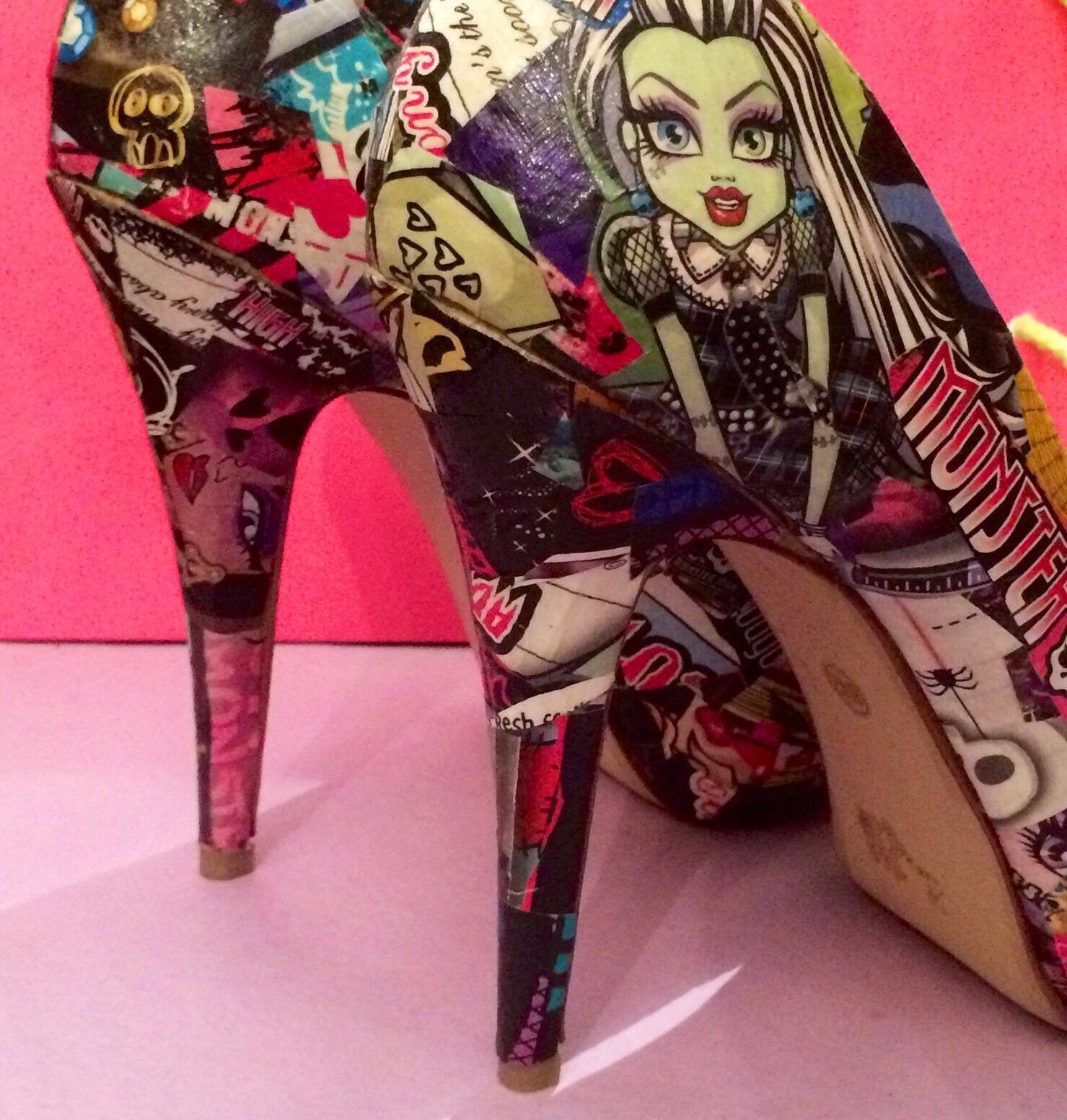 Monster High Heels Collage and Decoupage Customised Stiletto Shoes