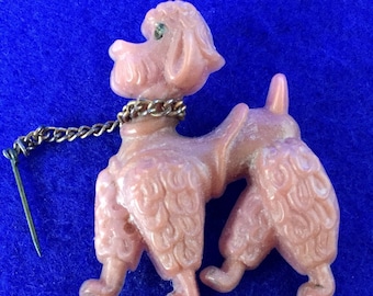 Vintage 1950s Celluloid Pink Poodle Statement Brooch