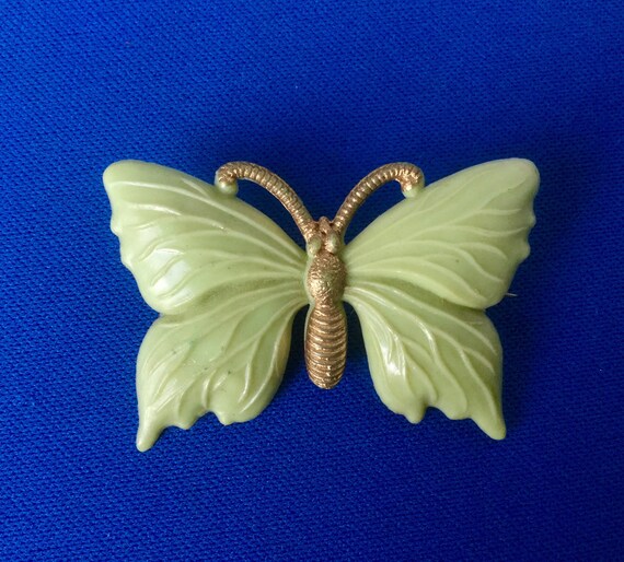 Broche Vintage Papillon En Plastique - Style Années 60, Couleur Gris Bleu - Occasion