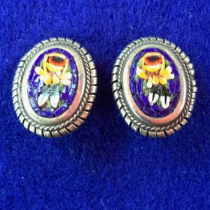 Victorian Venetian Micro Mosaic Unmarked Silver Clip On Earrings