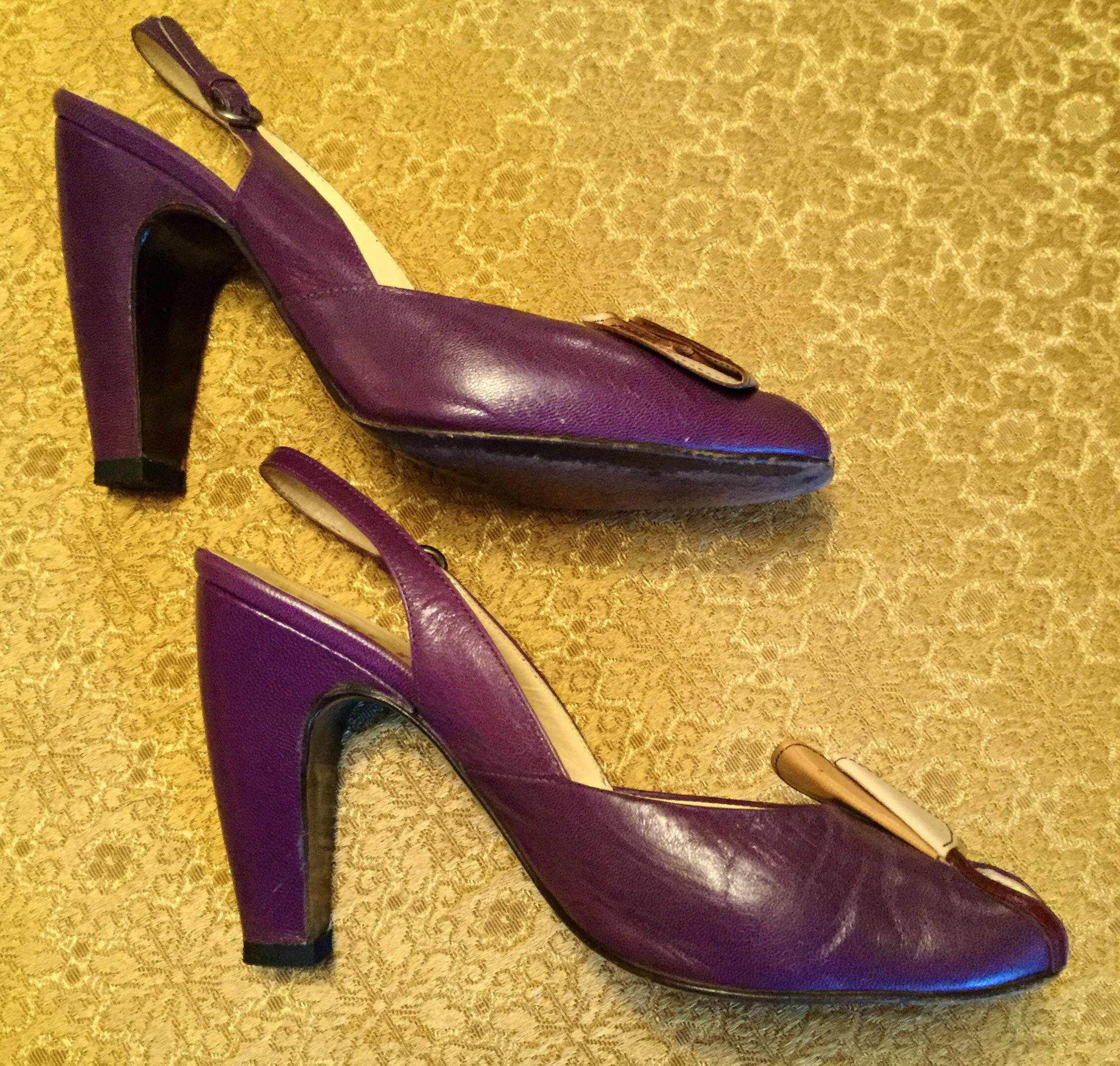 Vintage 90s Miu Miu Purple Leather Shoes With Peep Toes Size 39 1