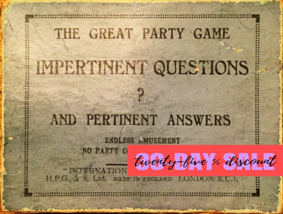 128 Questions H P G and S Ltd 1920s Impertinent Questions an Original Party Game with 64 Cards