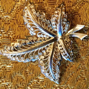 Fabelhafte Vintage 1960er Jahre Ahorn Blatt Brosche in italienisch 800 markiert filigransilber Silber
