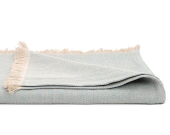 Pure Linen Green Throw Blanket Comforter: European Flax Bed Cover (83'' x 65'')