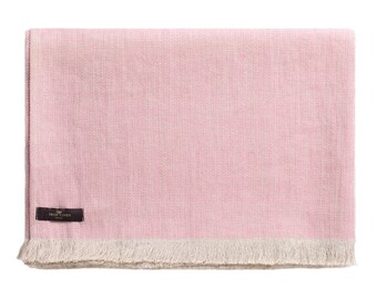 Linen Throw in Blush Pink, Herringbone Weave. Linen Throw Blanket, Linen Bed Cover.