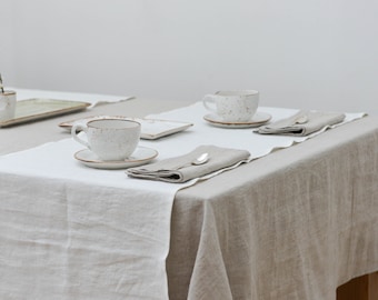 Pure Washed Linen Table Runner In Antique White, 150cm x 45cm