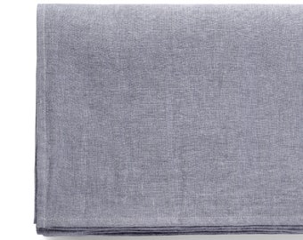 Pure Washed Linen Silver Melange Tablecloth: Vintage French Country Style