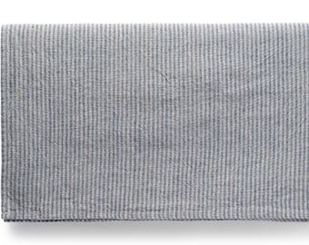 Pure Washed Linen Tablecloth With Blue Pinstripe: French Vintage Style