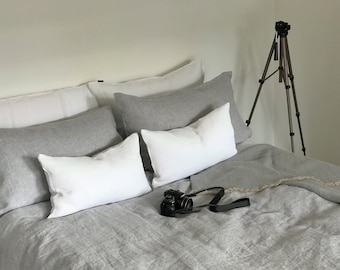 Grey Melange Linen Bedding Set. Stonewashed Bed Linen Set. Duvet Cover Pillow Bedding.