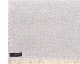 Coperta grigia in lino puro al 100% con trama a spina di pesce: arredamento organico (210 cm x 165 cm)