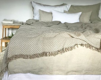 Natural Linen Bedding Set. Washed Linen Bed Cover Set With Buttons.