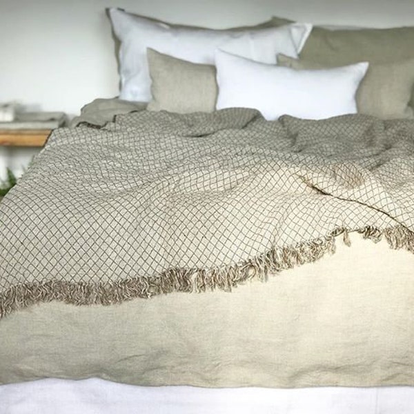 Natural Linen Bedding Set. Washed Linen Bed Cover Set With Buttons.