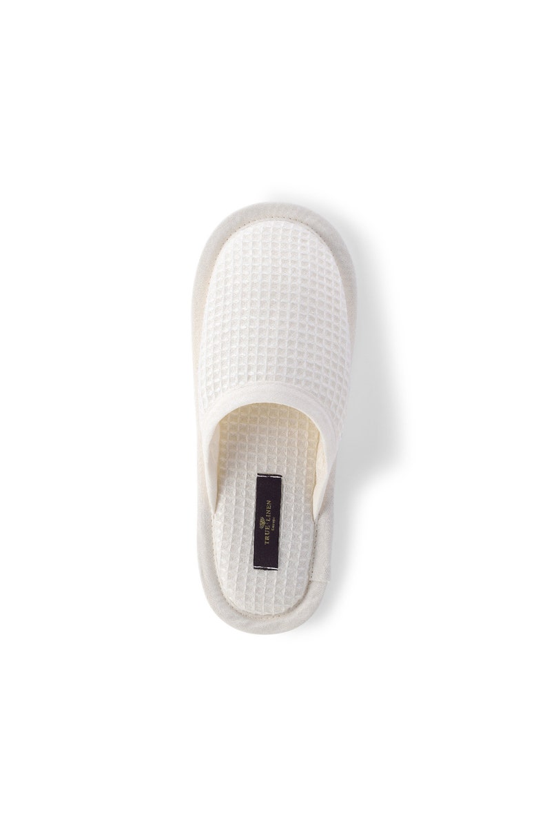 Linen Waffle Bath Unisex Slippers in Off-White. Organic Spa, Sauna Slippers, Waffle Weave. image 6