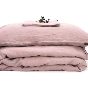 Dusty Pink Linen Bedding Set. Stonewashed Bed Linen Set. Duvet Pillow Cover Set. French Linen Bedding
