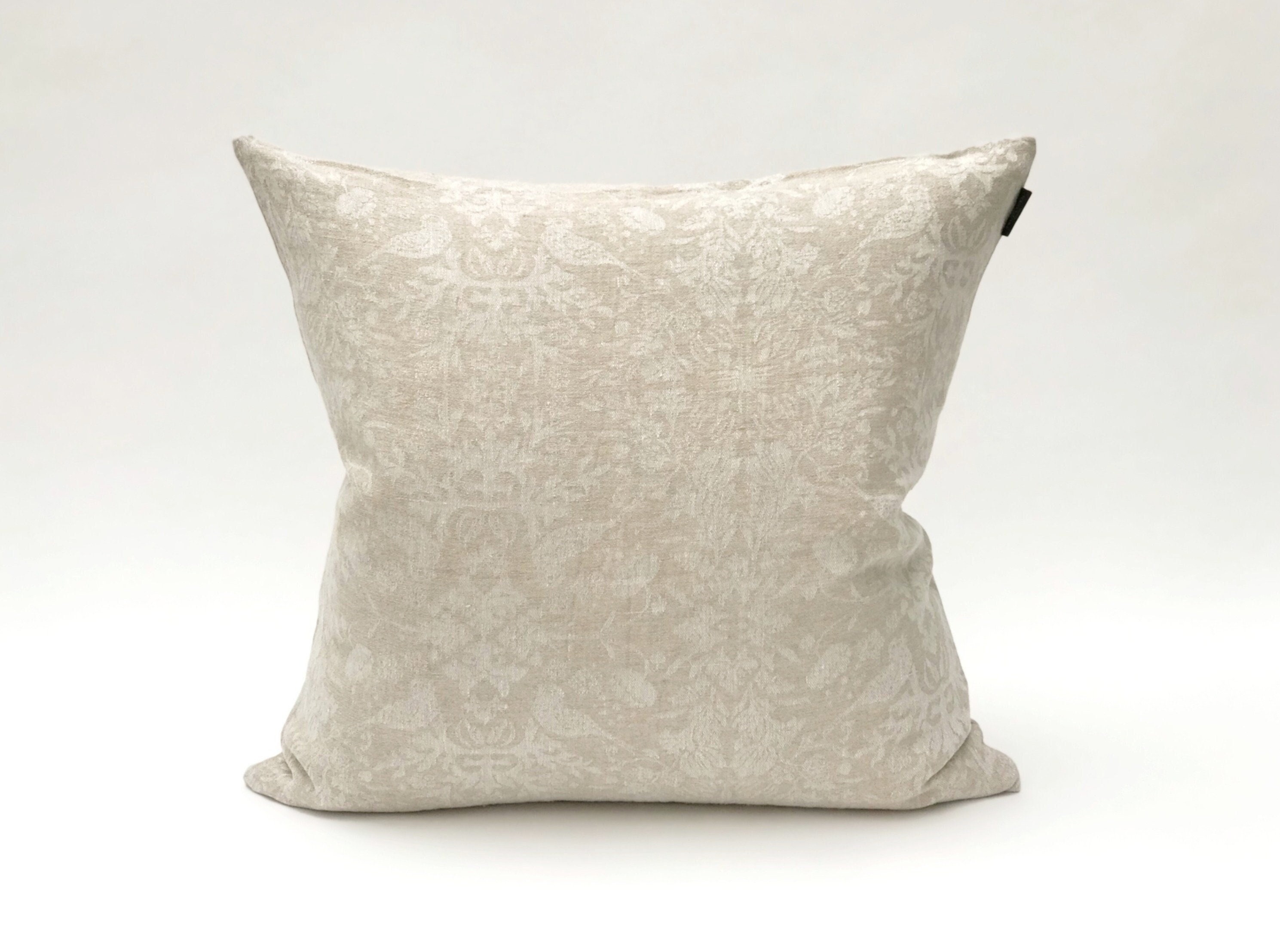 Ivory Floral Lumbar Pillow Cover, Linen Couch Décor