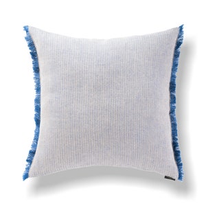 Blue Linen Cushion, With Fringe. Linen Decor Cushion, Linen Pillow Case, Pillow Sham.