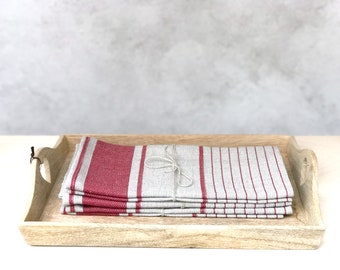 Red Stripe Linen Cotton Tea Towel
