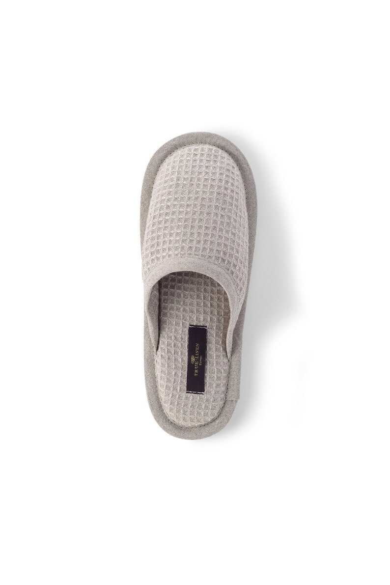 Linen Waffle Bath Unisex Slippers in Natural, Beige. Organic Spa, Sauna Slippers, Waffle Weave. image 6