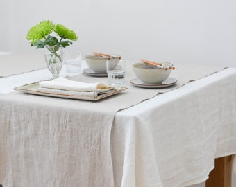 Pure Natural Melange Washed Linen Table Runner: 150cm x 45cm