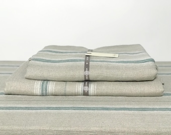 Pure Natural Stonewashed Linen Tablecloth With Sage Green Stripe: Vintage French Country Style