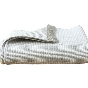 True Linen Waffle Throw in Oatmeal. Linen Bed Spread, Linen Bed Cover.