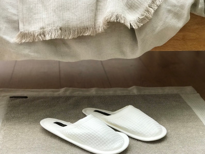 Organic Waffle Weave Bath Spa Unisex Slippers in Offwhite Etsy