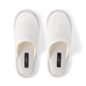 Linen Waffle Bath Unisex Slippers in Off-White. Organic Spa, Sauna Slippers, Waffle Weave. image 1
