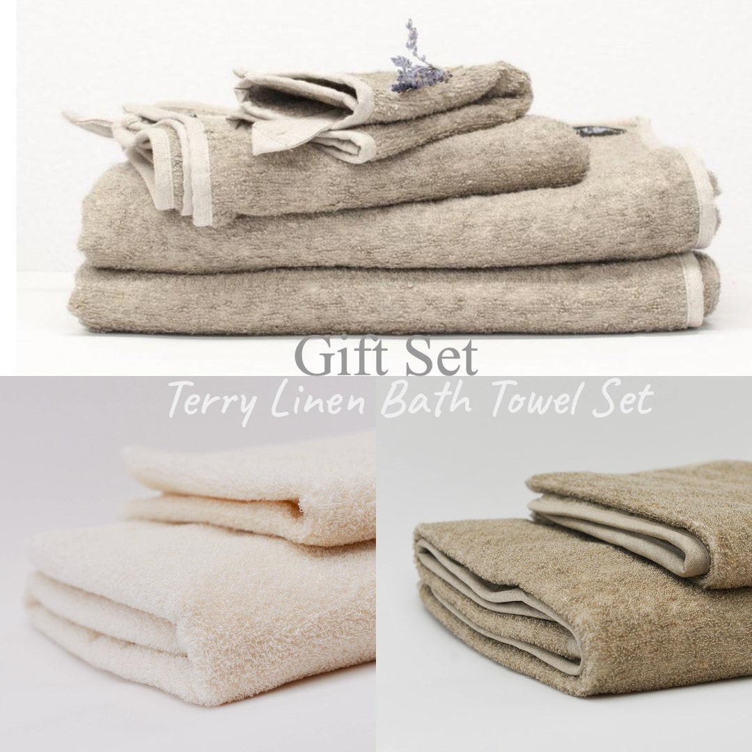 Linen Terry Bath Towel Gift Set. Organic Bath Towel Set. Etsy