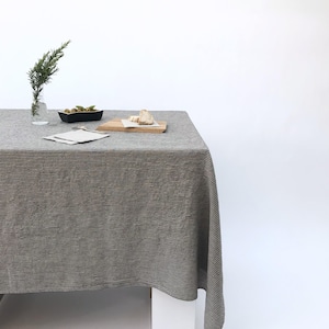 Black Stripe Linen Tablecloth, Washed Soft Linen Table Cloth, Natural Flax Dining Tablecloth, Table Linen Gift