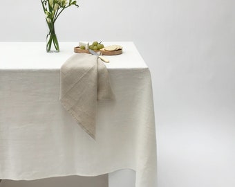 Washed Linen Vanilla Classic Tablecloth. Rectangular Tablecloth. Natural Table Decor.