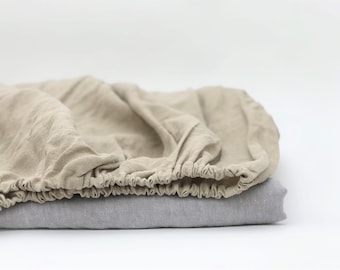 100% Pure Linen Natural Coloured Fitted Bed Sheet: Soft Washed Linen