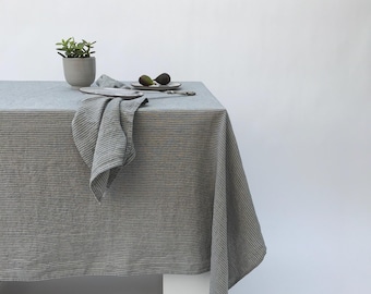 100% Pure Linen Blue Pinstripe Tablecloth: Vintage Style