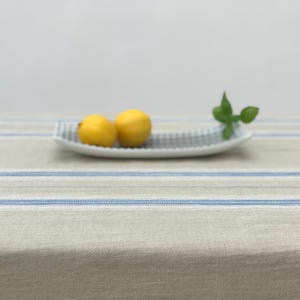Mantel de lino grueso con rayas azules, mantel de lino rústico, mantel de estilo francés
