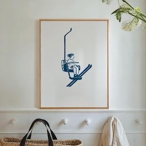 Ski Lift Blue | Skiing Poster, Alpine Art, Ski Print, Ski Poster, Ski Lift Art, Mountain Wall Art, Ski Chalet Wall Art, Ski Chalet Poster