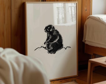 Alpine Marmot Print | Vintage Ski Chalet Art