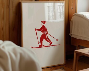 Vintage Ski Poster | Retro Skier Art, Chalet Decor